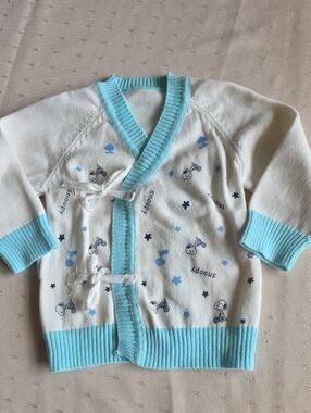 Baby White & Light Blue Snoopy Knit Wrap Cardigan